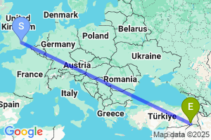 Map of the flight from London Stansted to Sirnak