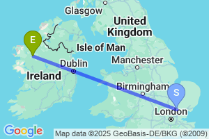 Map of the flight from London Stansted to Ireland West Knock