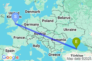 Map of the flight from London Stansted to Sinop