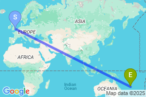 Map of the flight from London Stansted to Noumea