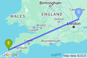 Map of the flight from London Stansted to Newquay