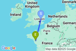 Map of the flight from London Stansted to Nantes