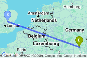 Map of the flight from London Stansted to Nuremberg