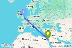Map of the flight from London Stansted to Neom