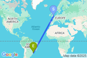 Map of the flight from London Stansted to Navegantes