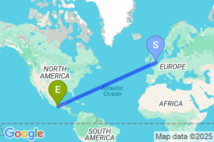 Map of the flight from London Stansted to Oaxaca