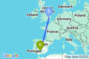 Map of the flight from London Stansted to Cordoba