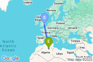 Map of the flight from London Stansted to Ouargla