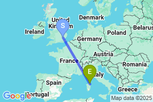 Map of the flight from London Stansted to Olbia