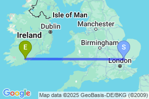 Map of the flight from London Stansted to Cork