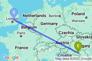 Map of the flight from London Stansted to Osijek