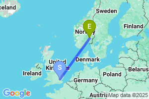 Map of the flight from London Stansted to Oslo