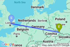 Map of the flight from London Stansted to Ostrava