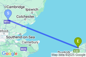 Map of the flight from London Stansted to Ostend