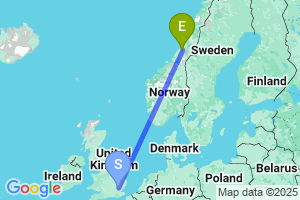 Map of the flight from London Stansted to Namsos