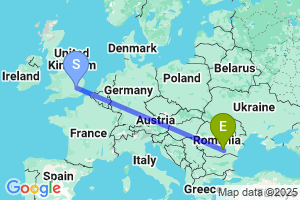 Map of the flight from London Stansted to Bucharest Otopeni