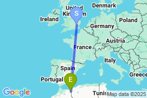 Map of the flight from London Stansted to Oujda