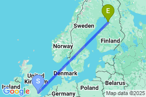 Map of the flight from London Stansted to Oulu