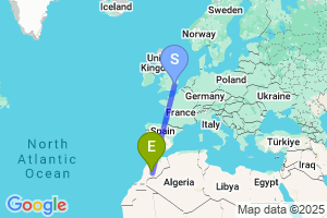 Map of the flight from London Stansted to Ouarzazate