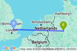 Map of the flight from London Stansted to Paderborn