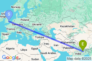 Map of the flight from London Stansted to Patna