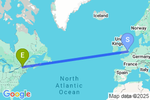 Map of the flight from London Stansted to Plattsburgh AFB