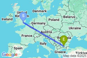 Map of the flight from London Stansted to Plovdiv