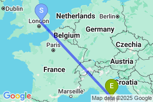 Map of the flight from London Stansted to Perugia