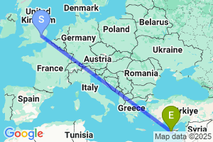 Map of the flight from London Stansted to Paphos