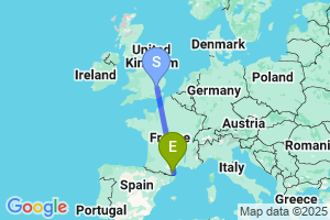 Map of the flight from London Stansted to Perpignan