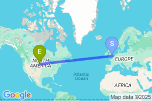 Map of the flight from London Stansted to Pierre