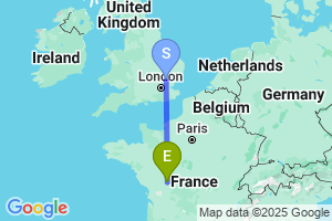 Map of the flight from London Stansted to Poitiers