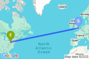 Map of the flight from London Stansted to Pittsburgh