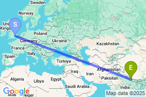 Map of the flight from London Stansted to Pokhara