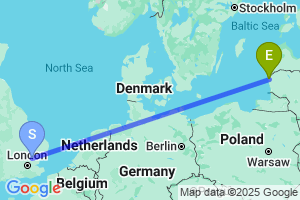 Map of the flight from London Stansted to Palanga