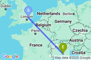 Map of the flight from London Stansted to Parma