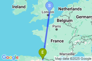 Map of the flight from London Stansted to Pamplona