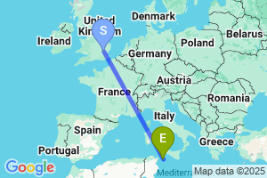 Map of the flight from London Stansted to Pantelleria