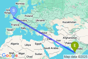 Map of the flight from London Stansted to Pune