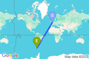 Map of the flight from London Stansted to Puerto Natales