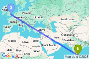 Map of the flight from London Stansted to Puducherry