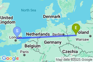 Map of the flight from London Stansted to Poznan