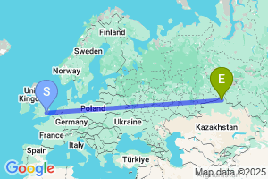 Map of the flight from London Stansted to Petropavlovsk