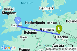 Map of the flight from London Stansted to Prague