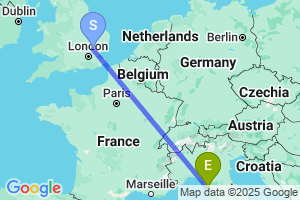 Map of the flight from London Stansted to Pisa