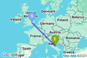 Map of the flight from London Stansted to Pescara