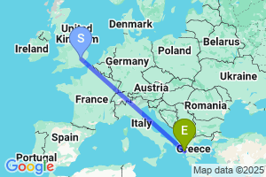 Map of the flight from London Stansted to Preveza