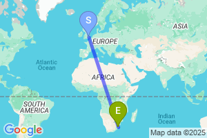 Map of the flight from London Stansted to Pietermaritzburg