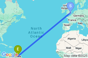 Map of the flight from London Stansted to Ciudad Guayana