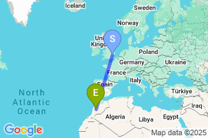 Map of the flight from London Stansted to Marrakech